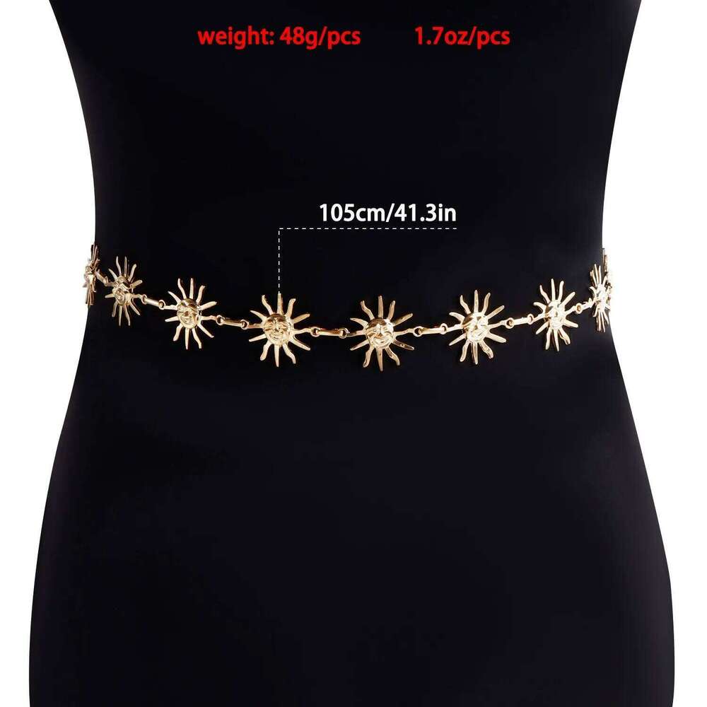 European American Retro Metal Small Smile Sunflower Women Dress Waist Versatile Body Chain For Dresses X260209