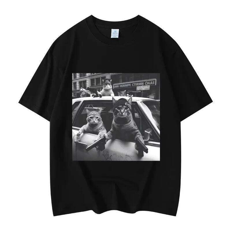 Funny Cat Gang Meme Graphic T Shirts Men's Women's Fashion Vintage Short Sleeve T-shirt High Quality Cotton Oversized T-shirts X260209
