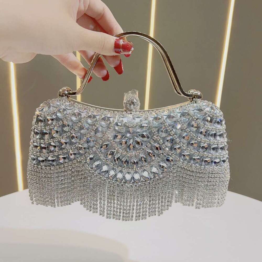 New Diamond-Studded Clutch With Tassel For Wear, Birthday, Wedding, Banquet, Single Shoulder, Crossbody, Evening Bag