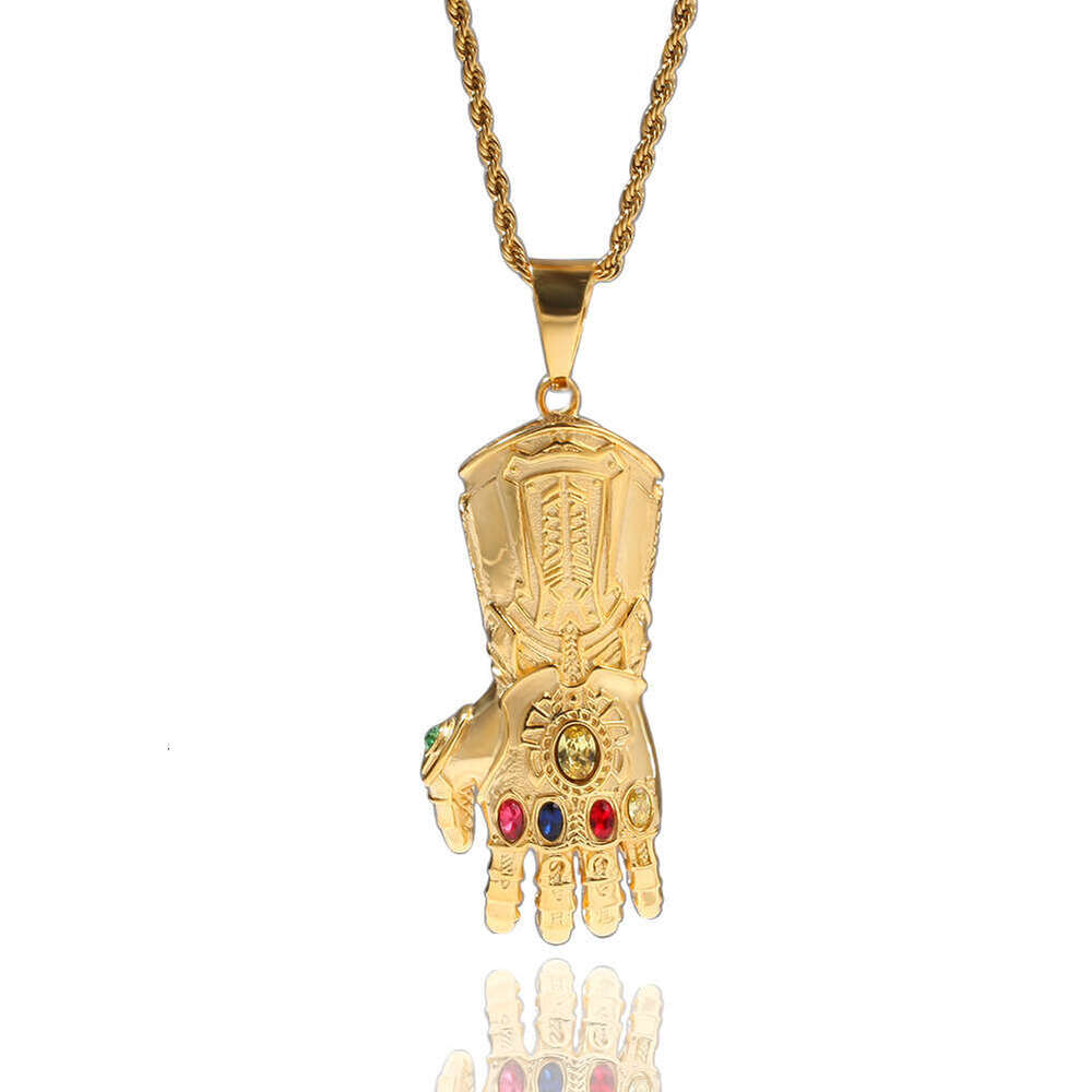 European and American Gold-Plated Diamond-Studded Thanos Infinity Gauntlet Pendant Street Fashion Hip-Hop Stainless Steel Twist Chain Accessories Whol