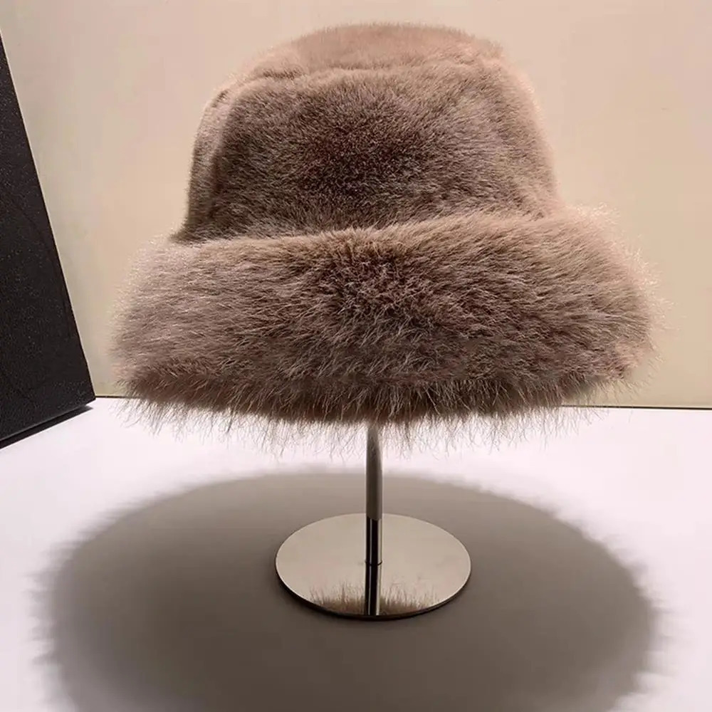 Fluffy Fur Bucket Hat For Women Soft Fluffy Fisherman Hat Thicken Ear Protection Womens Winter Hat Cold Snowy Day Panama Cap 260202