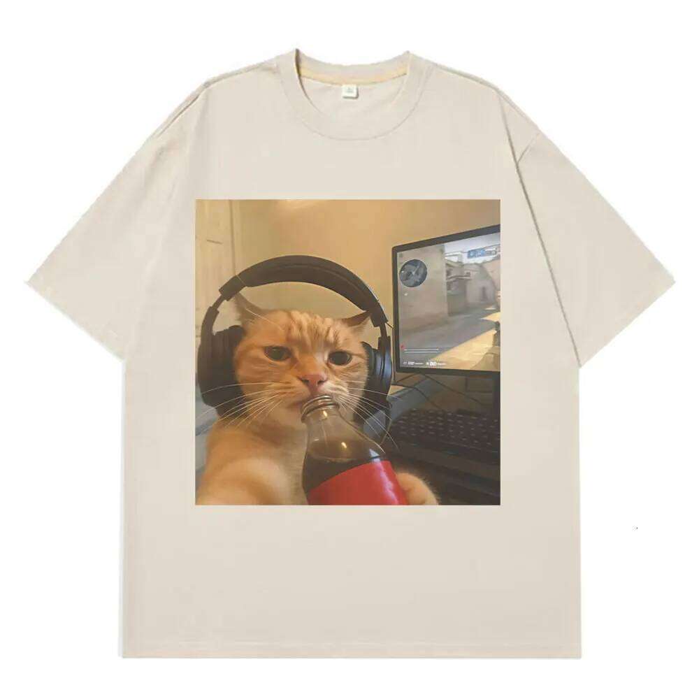 Funny Gamer Cat Meme Tshirt Women Fashion Summer Short-sleeved Tops Harajuku Sleeve Casual Aesthetic Clothes X260209