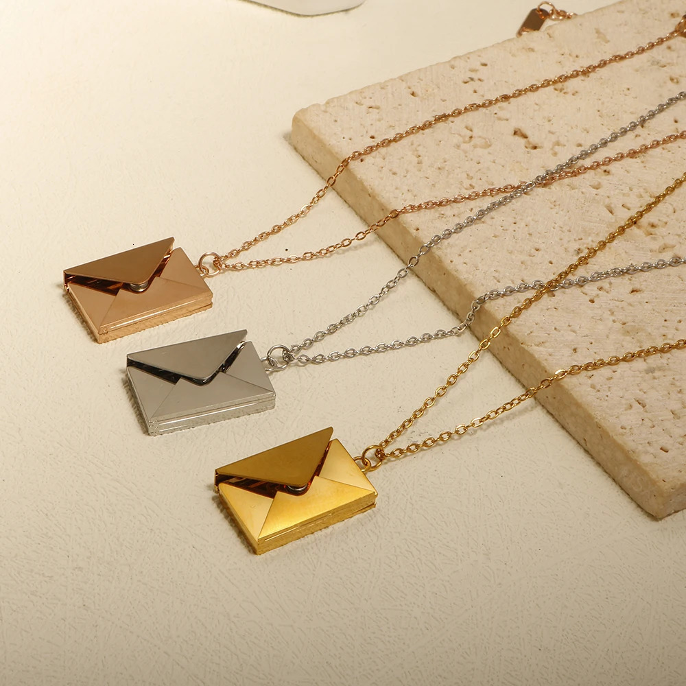 Stainless Steel Envelope Pendant Necklace Metal Waterproof Jewelry For Women 260124