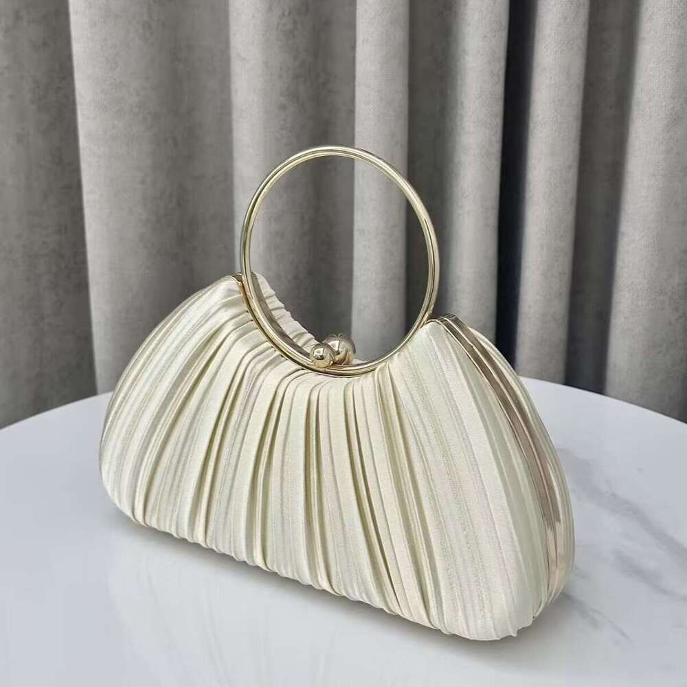 Hot Selling Fashion Apricot Pleated Evening Elegant Cheongsam Round Ring Banquet Bride Bag Chaozhou Source Factory