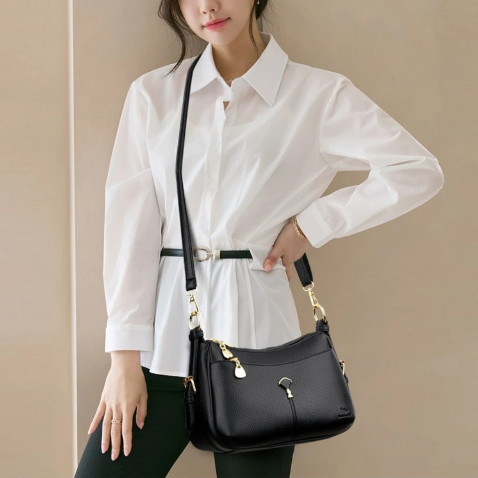 Genuine Purses and Handbags 2 Layers Soft PU Leather Tote Messenger Bag Shoulder Crossbody Bags for Women 260208