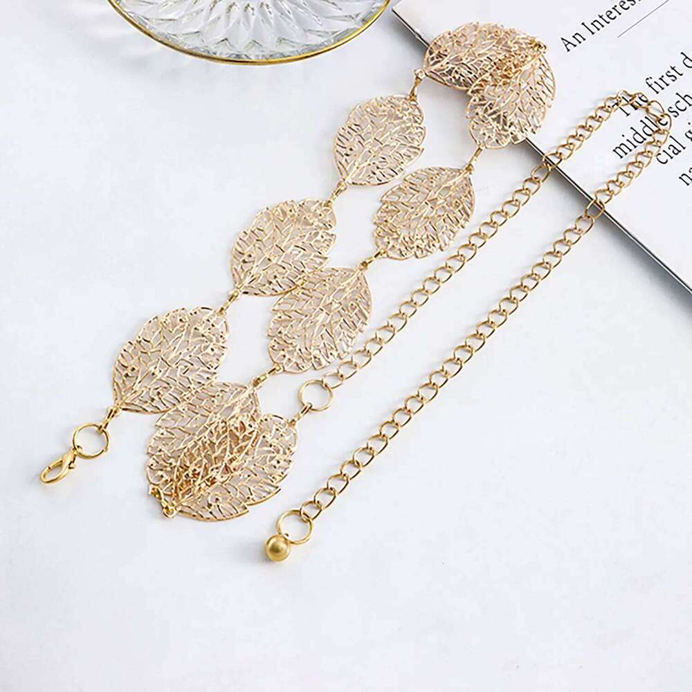 Personalized Metallic Punk Versatile Hollow Leaf Decorative Waist For Women Unique Design Elegant Body Chain X260209