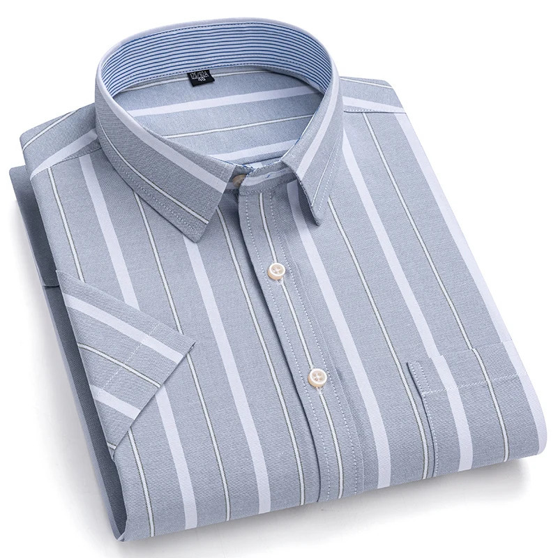 100 Pure Cotton Oxford Shirt For Mens Short Sleeve Solid Stripe Leisure Embroidered Horse Social Business Formal Dress Shirts 260208