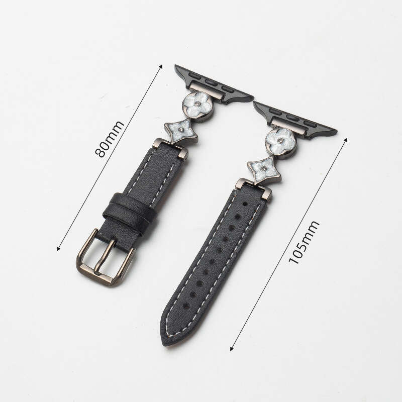 Four Leaf Clover Leather Watch Band Amber Stylish Womens Strap Compatible with Apple Watch Series 9/10 SE Ultra