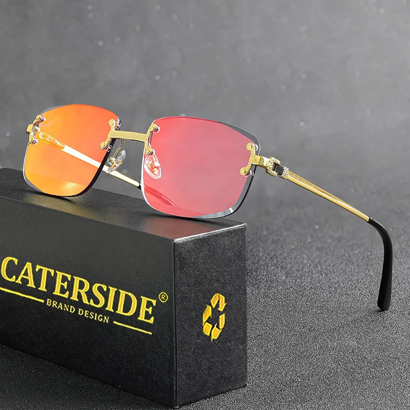 CATERSIDE Punk Rectangle Sunglasses Men Women Rimless Gradient Lens Metal Sun Glasses For Sports 2024 UV400 260207