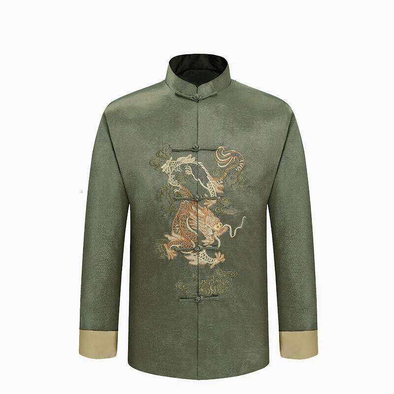 Mardi Hefxessdr New Arrived Male Satin Outwear Chinese Style Embroidery Dragon Jacket Men Double Breasted Kung Fu Coat Fashion Outerwear