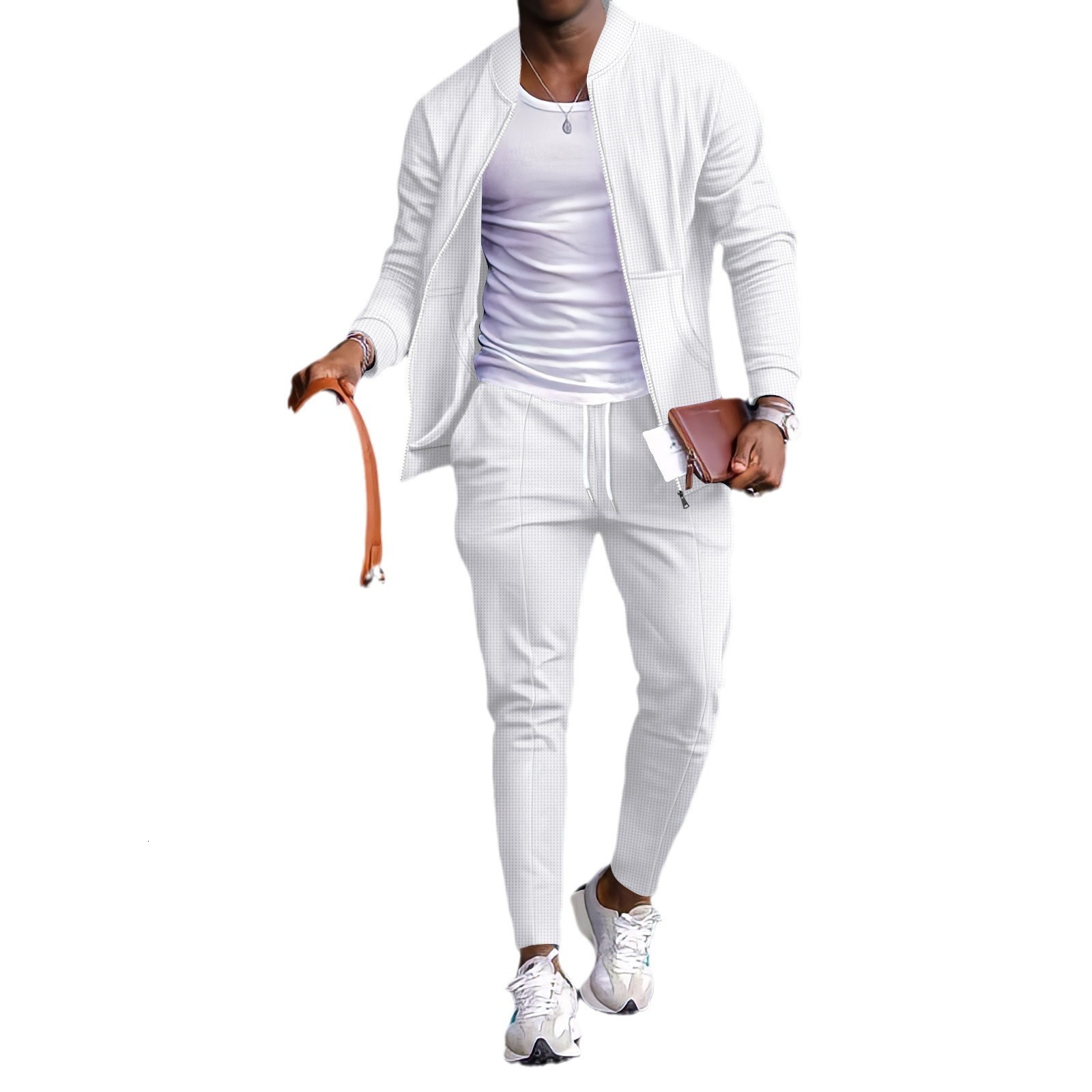 2024 New Mens Stand Collar Solid Color Baseball Jacket Casual Waffle Suit Autumn 240904