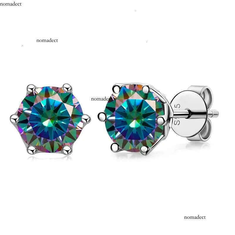 1CT D Color Women's Earrings Purple Green Moissanite Stone S Ear-Studs for Women Man Sparkg Jewerly 7e