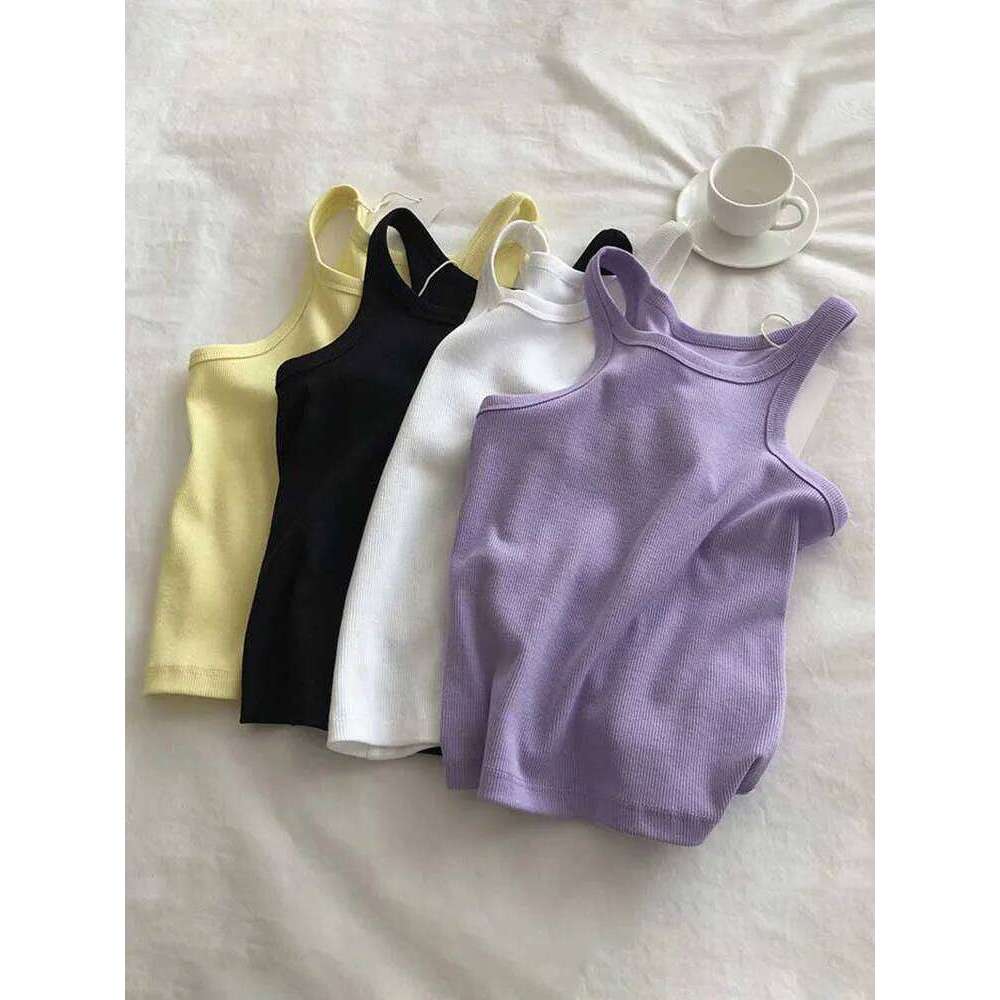 2024 Tank Tops Sexy Cropped Top Female Summer Camisole Camis Black White Sport Clothes For Women 26Y0209