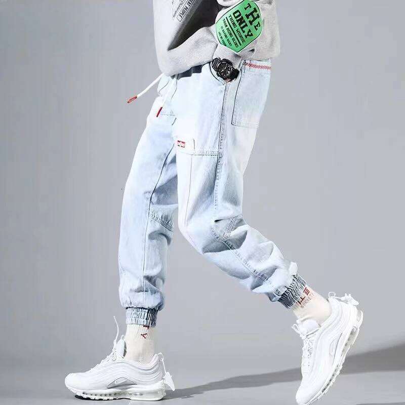 Plus Size 5XL Men's Baggy Harem Hip Hop Male Trousers Black Blue Cargo Jeans Man Fashion Streetwear Denim Jogger Pants