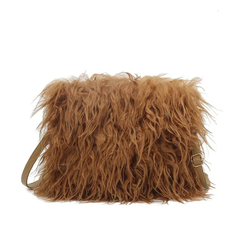 Faux Fur Square Shoulder Crossbody Bag for Women Handbag Fluffy Plush Soft Casual Clutch Fall Purse Hobo Adjustable small 260208