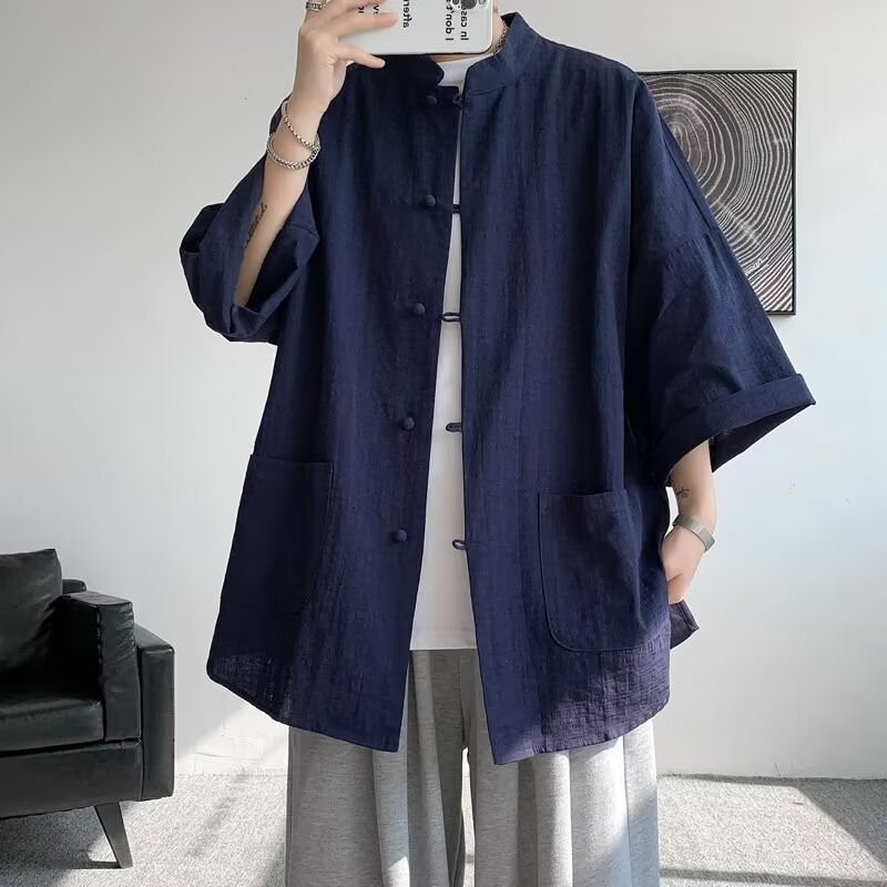 New Chinese Sle Linen ort Men Summer Tang Suit Hanfu Improved Version Top Outerwear