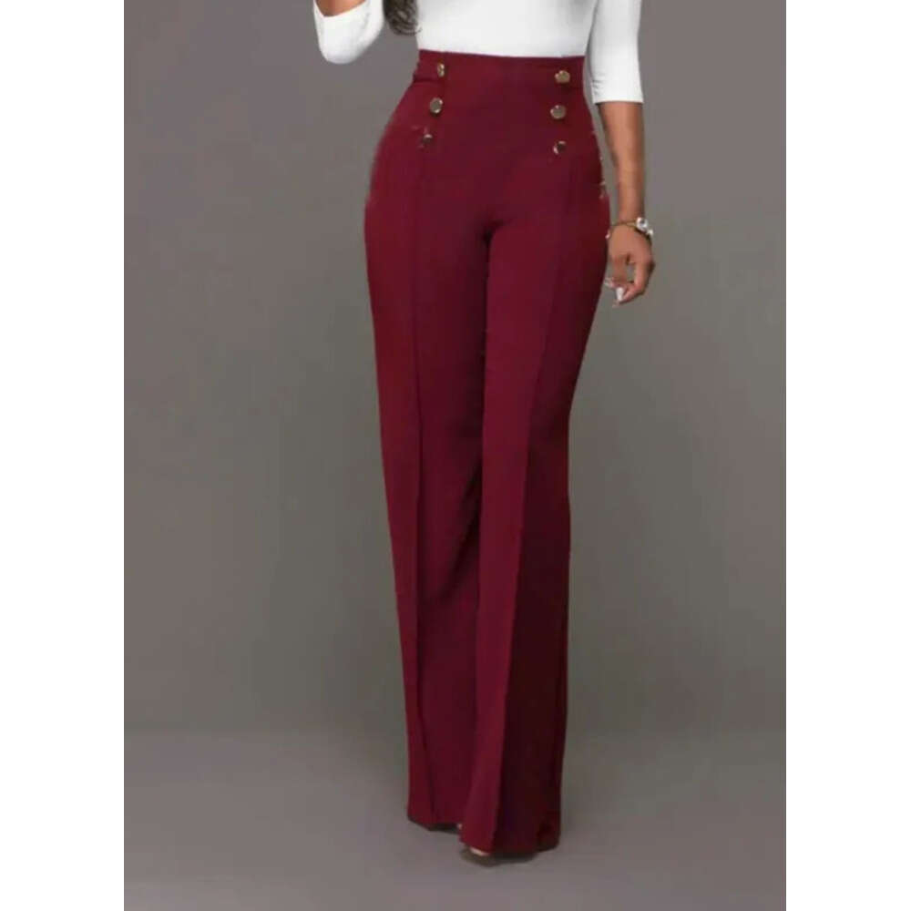 Women's Pants Autumn Trousers Casual High Waist Straight Leg Stretchy Bootcut Dress Button Front Business Slacks H260209