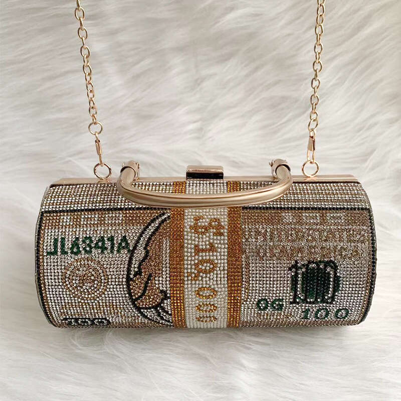 New Diamond Studded Cylinder Dress Single Shoulder Party Manufacturer Fashion Dollar Clutch Evening Bag
