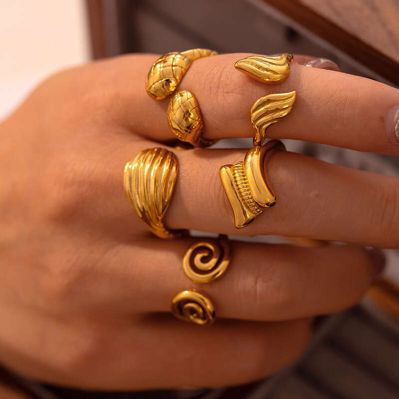 Bohemian Vintage European and American Style New Threaded Open Ring Creative Personality Design Sense Titanium Steel 18k Gold Plated Jewelry for Women