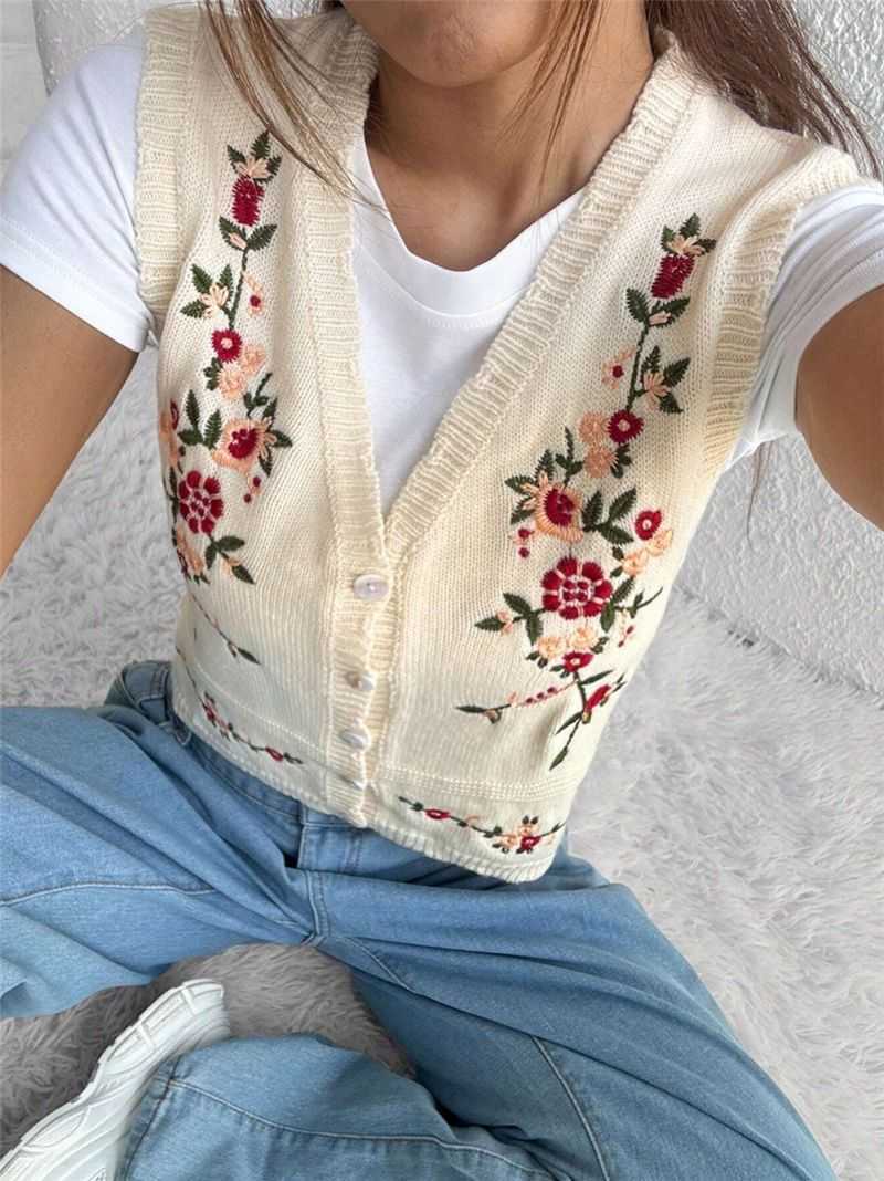 New Arrivals Versatile Embroidered Knit Sweater Vest for Women