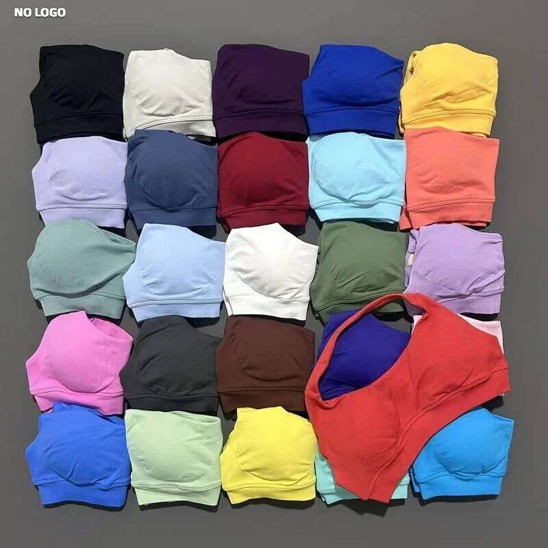 No Logo Sports Women Seamless Yoga Underwear Removable Bra Pads Open Top Fitness Push-up Gym Wear Workout Halter 26Y0209