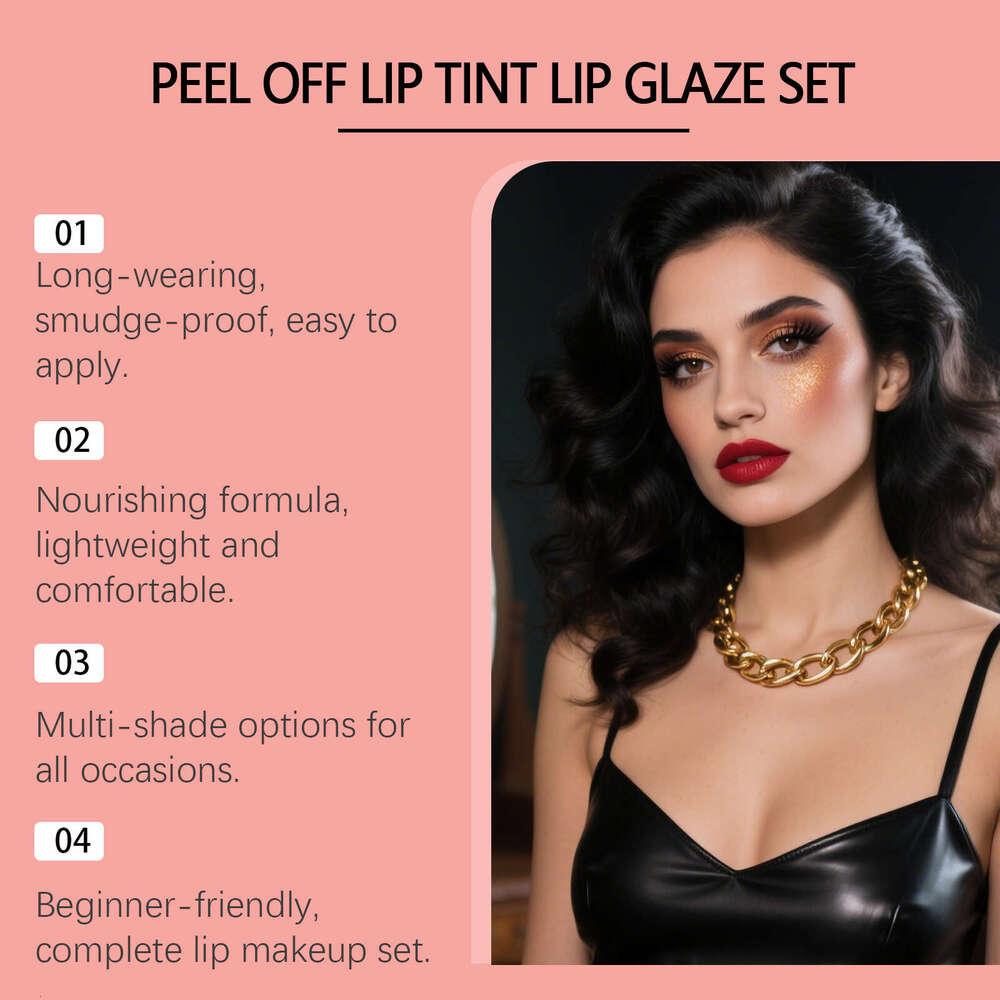 zephoco Cherry Red Peel-Off Liner and Glaze Set Daily Natural Color Moisturizing Lip Makeup