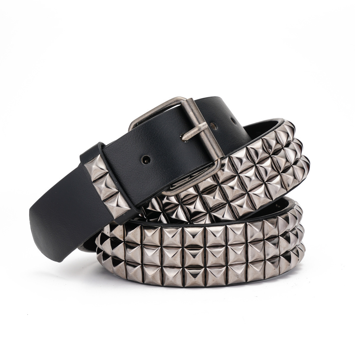 Shiny Pyramid Fashion Rivet Belt Men&Women's Studded Belt Punk Rock With Pin Buckle 210310