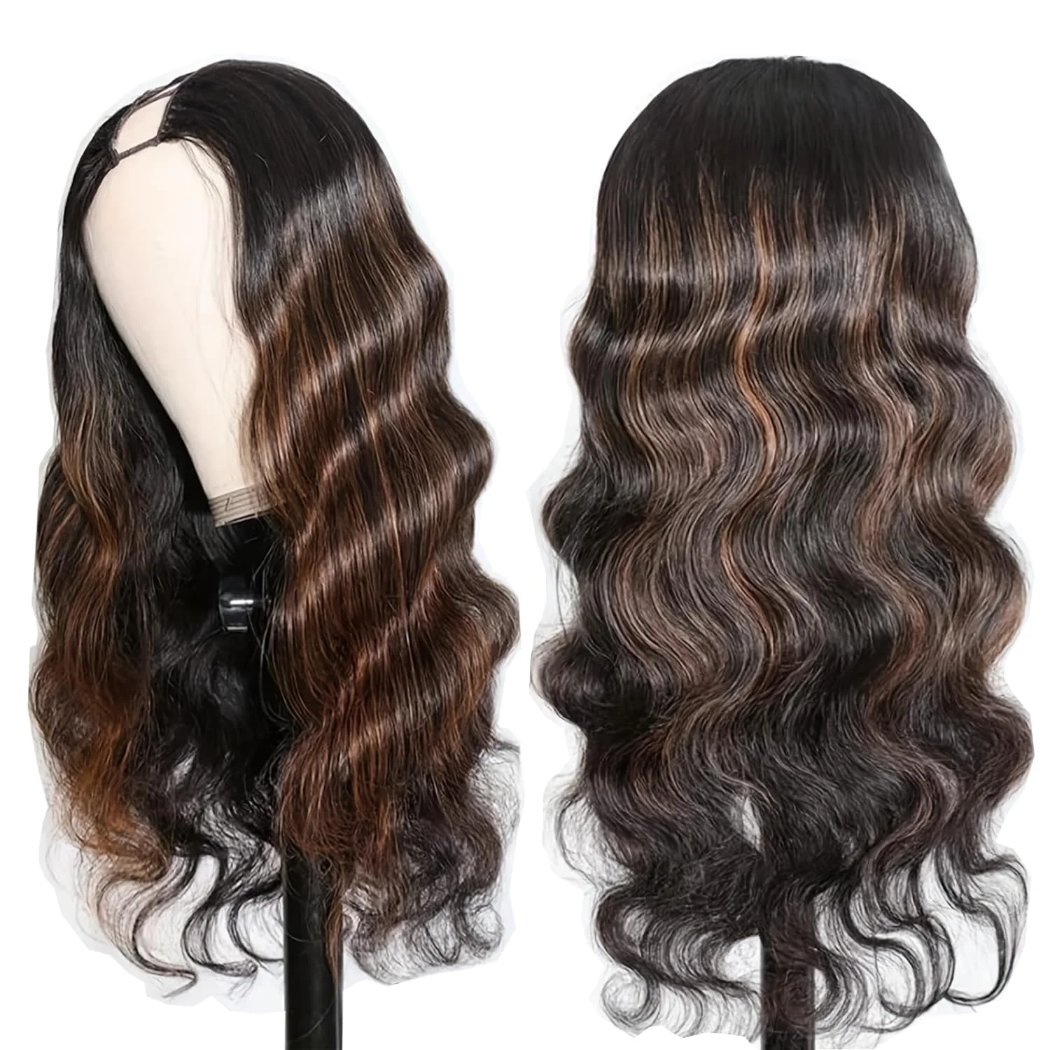 Body Wave 1B/30 Highlight V Part Wig 220 Density Loose Body Wave Human Hair Wig V Shape Clip in Half Wigs No Leave Out No Sew In