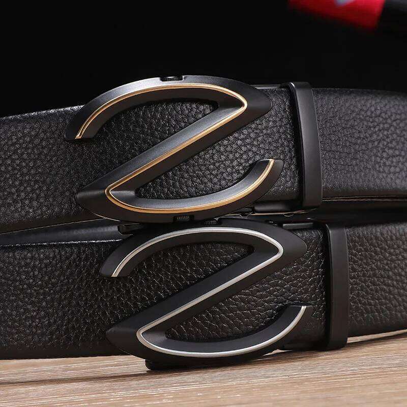 Fashion Alloy Automatic Buckle Belt Business Casual Genuine Leather Men's Belts Luxury High Quality Waist Band 3.5Cm