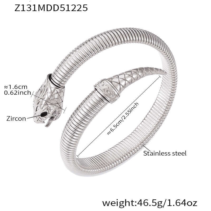 Stainless steel snake-shaped zircon open plated with 18k gold, ins geometric heavy-duty design, unisex personalized light luxury bracelet