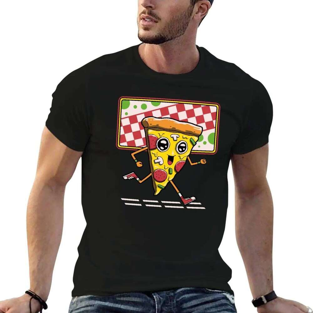 for graphic Pizza funny 100% T-Shirt cotton t shirts Run man X260209