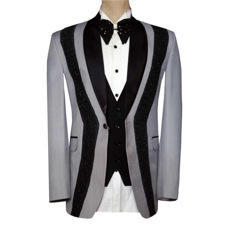 Luxurious Splicing Men Suit 2 Pieces Jacket Vest Shawl Lapel Single Breasted Crystal Formal Occasion Banquet Party Customized