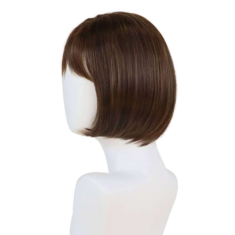 Brown Women Synthetic Short Bob Wig With Bangs Natural Straight Hairstyles Hair Replacement Wigs For Daily Mother Gifts SHXI