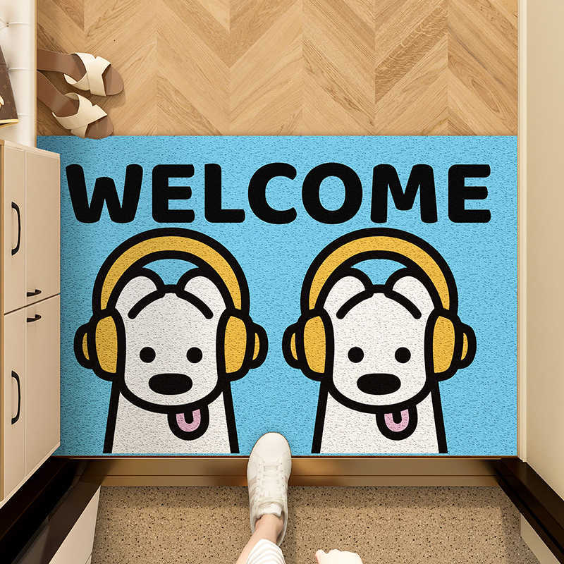 Cartoon simple drawing entrance door mat PVC non-slip doormat can be cut to size wear-resistant dirt-trapping silk loop mat S260207
