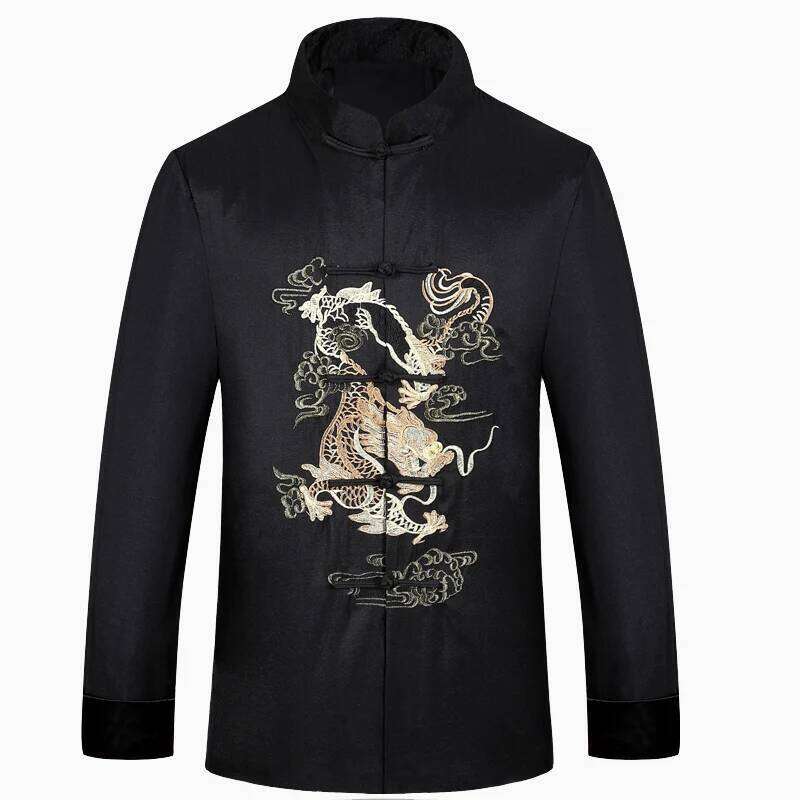 Mardi Hefxessdr New Arrived Male Satin Outwear Chinese Style Embroidery Dragon Jacket Men Double Breasted Kung Fu Coat Fashion Outerwear