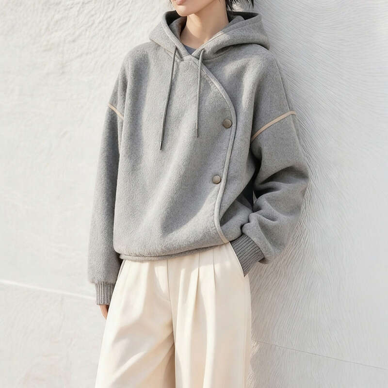New Autumn And Winter Loose Lazy Style Christmas Red Hooded Irregular Thickened Fleece Sweatshirt Jacket For Women