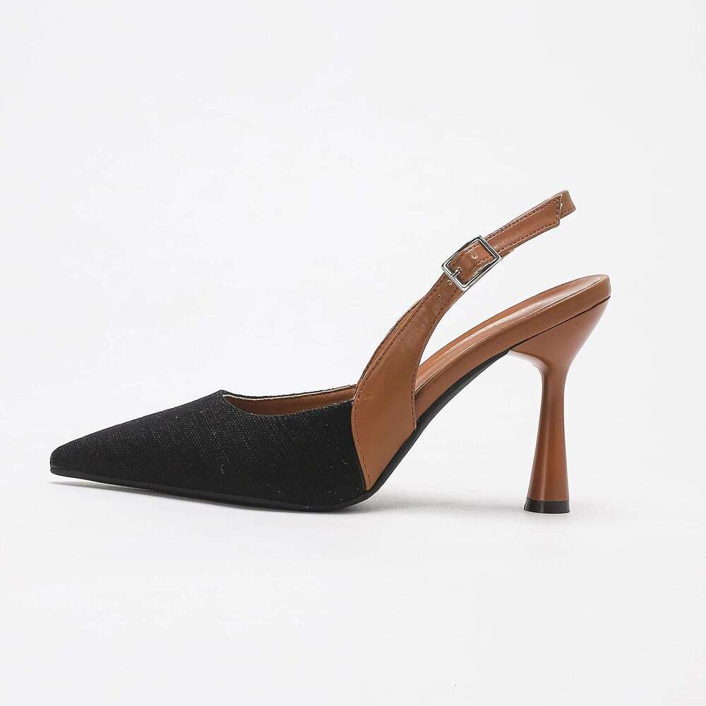 Women S Pointed Toe Slingback Pumps With Adjustable Buckle Soft Leather Solid Color Sandals 2026 Summer New Style with Baotou Fashion