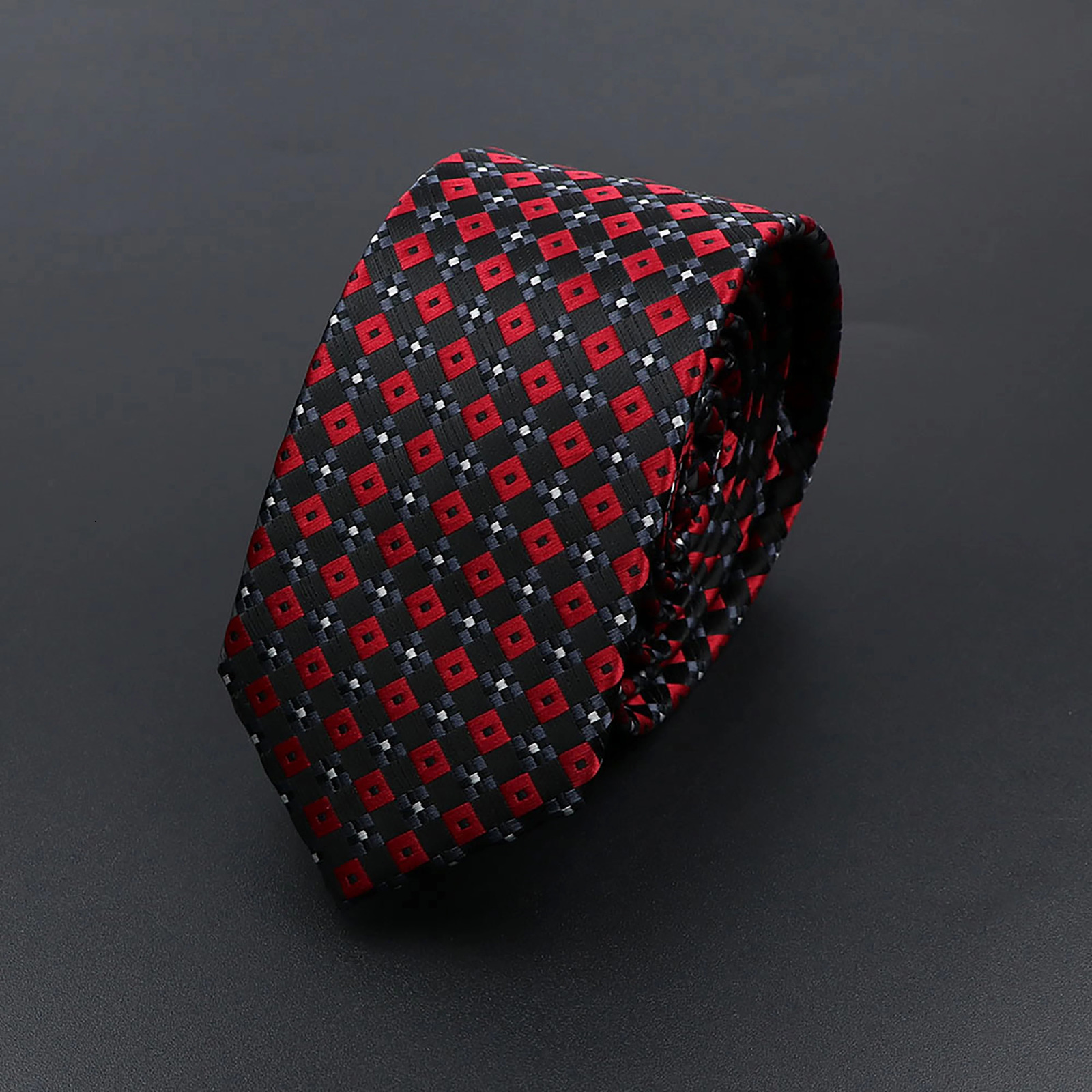Mens 5cm Slim Tie Striped Plaid Red Black Narrow Necktie For Wedding Party Business Men Formal Suit Shirt Cravats Accessory Gift 260208
