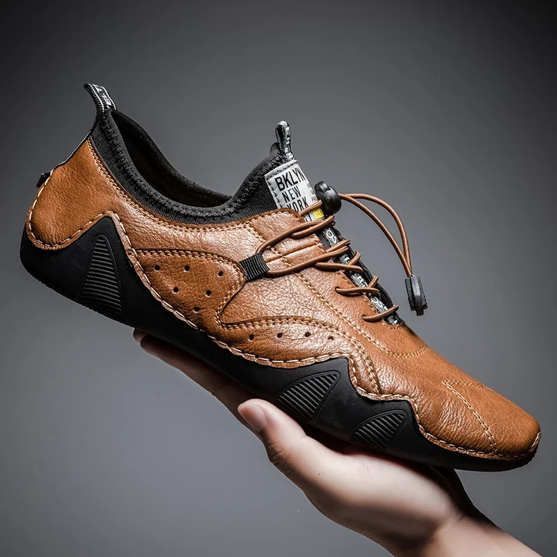 2023 Leather Casual Shoes Men Sneakers Flat Comfortable Handmade Fashion Loafers High Quality Footwear 260126