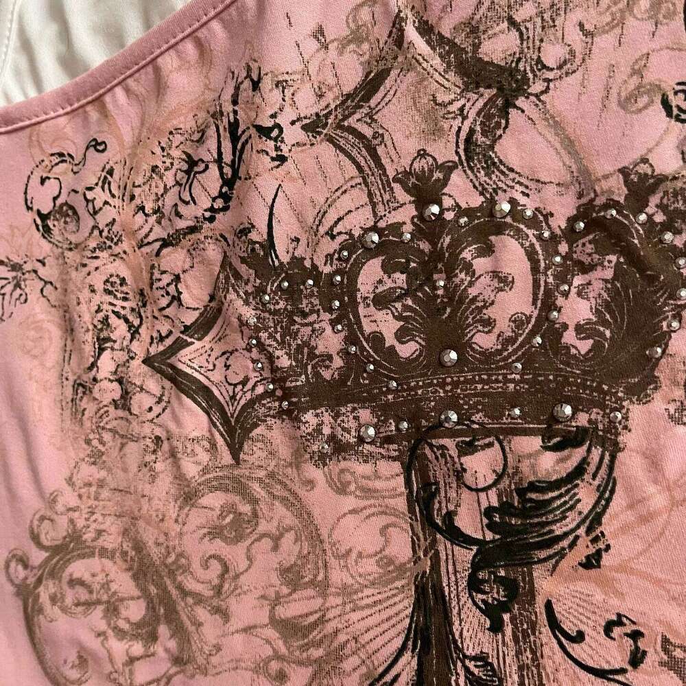 Y2k Women's Short Sleeved Top Harajuku Pink Printed Casual Fashion Street Sweet Sexy Millennium Style