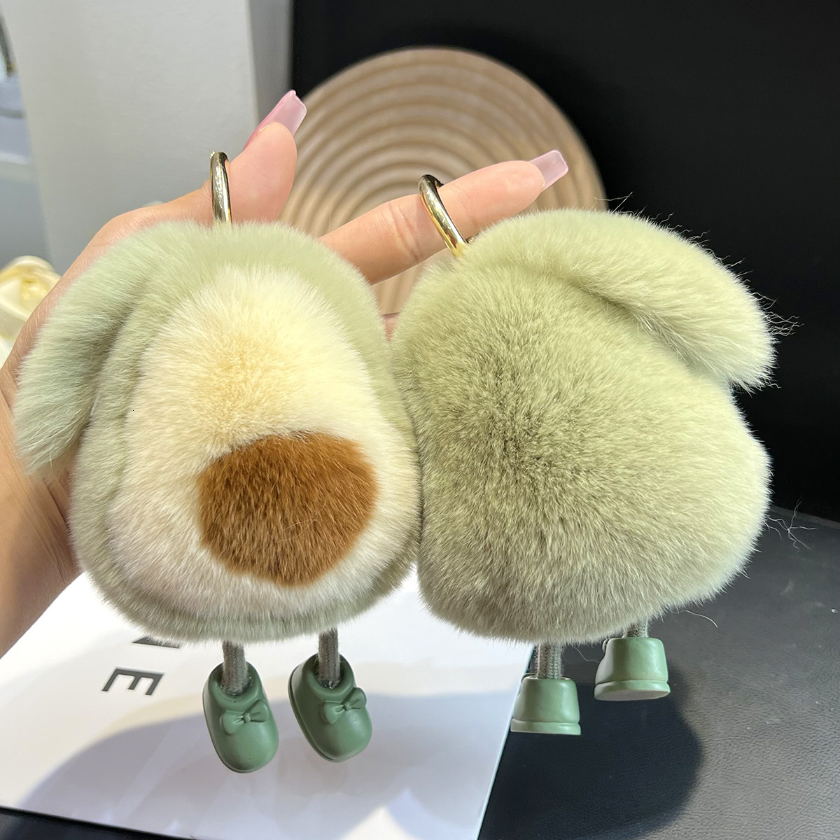 Cute Rabbit Fur Avocado Car Keychain Pendant Ins Internet Celebrity Plush Doll Backpack Decoration Gift