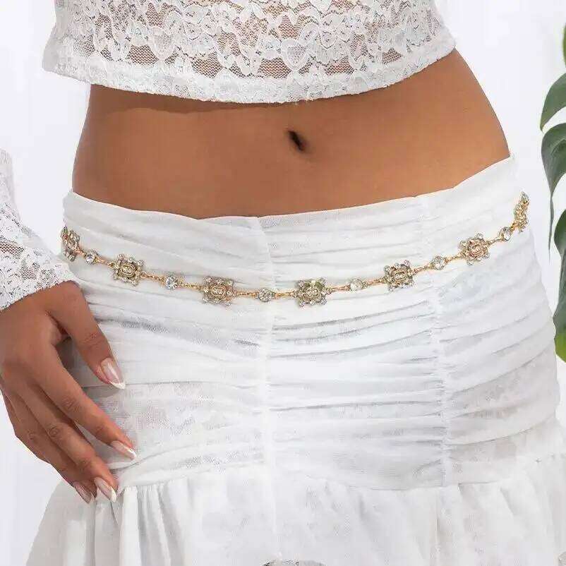SHIXIN Aesthetic Shiny Rhinestone Belly Waist Chain for Women Elegant Adjustable Metal Wasitband Body Jewelry Skirt Belt X260209
