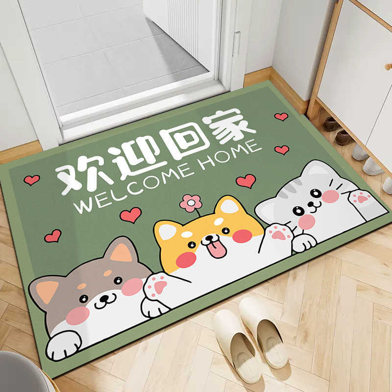 Cute pet welcome home doormat entrance door foyer mat household non-slip carpet crystal velvet floor mat S260207