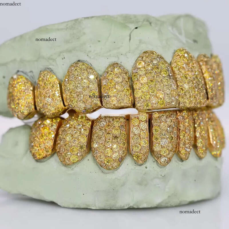Yellow Gold Plated Dia Customized Jewelry Trending Hip Hop Dental Grillz Iced Out Top and 8 Bottom Teeth e5