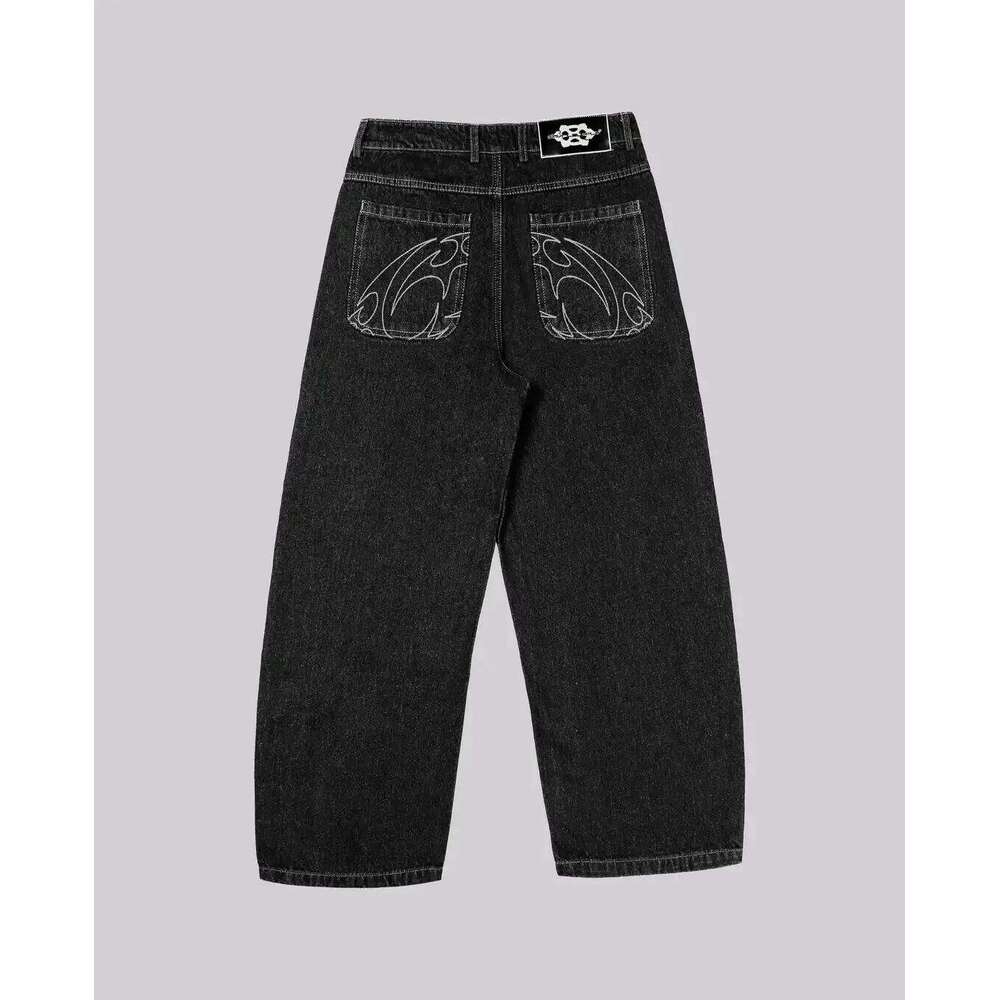 90s Retro Street Embroidery Male R&B Solid Color Loose Straight Pants Female Y2K Harajuku Hip Hop Punk Style Men Jeans