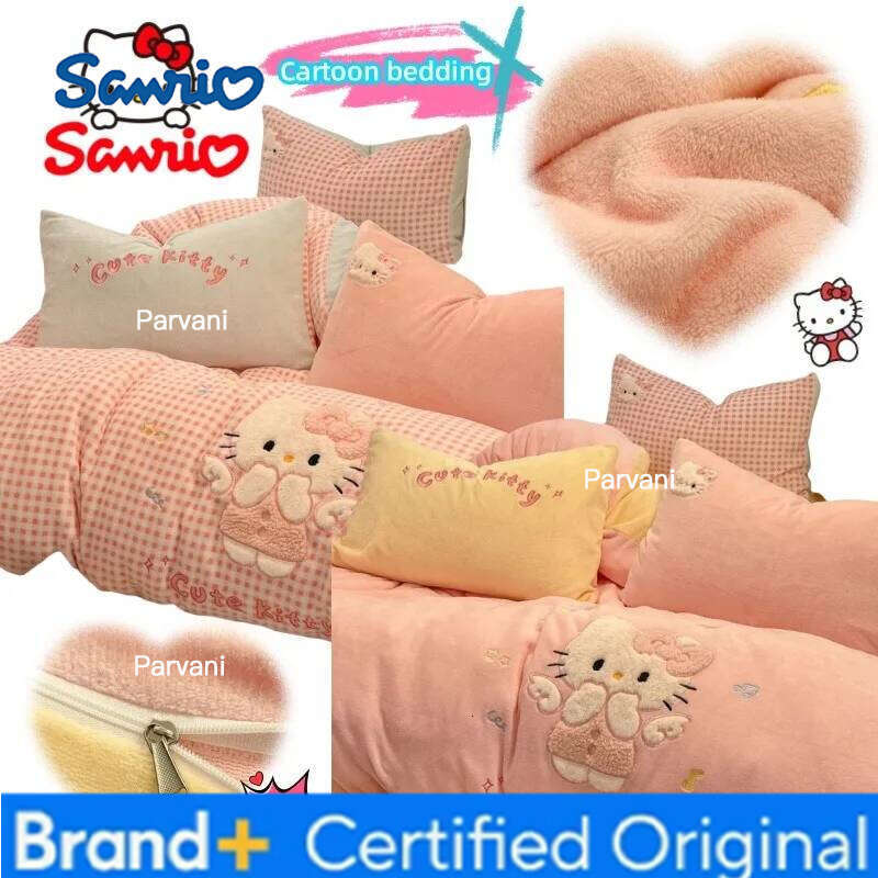 Sanrio Hello Kitty High-value Creative Quilt Cover Bed Sheet Four-piece Cartoon Student Dormitory Thickened Three-piece Bedding H260209