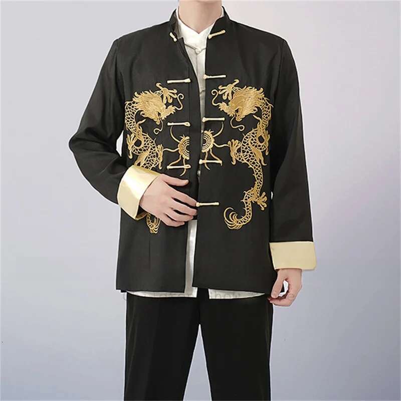 Mardi Hefxessdr Autumn New Male Tang Clothes Satin Embroider Dragon Jacket Chinese Martial Arts Costume Men Festival Gift Big Size Xl