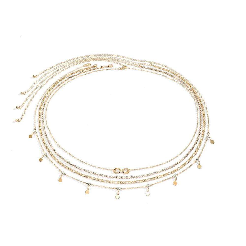 Fashionable and Sexy Metal Rhinestone Belly Button Tassel Layered Plain Women's Beach Waist Chain Jewelry X260209