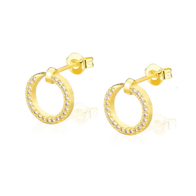 Earrings Women's 18K Gold Plated Round Hollow Diamond Studded Earrings Simple Personalized Copper Imitation Diamond Stud Earrings