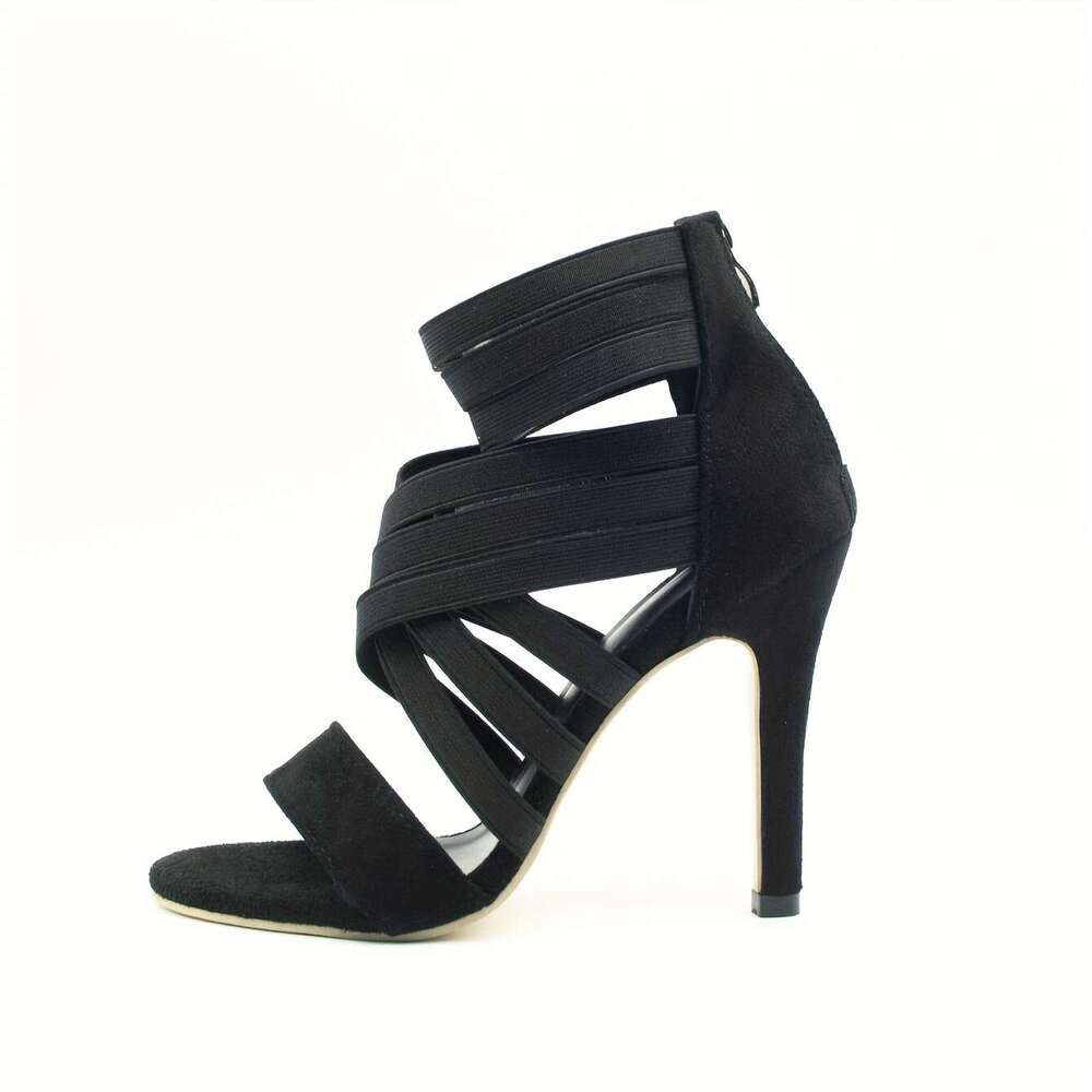 New Fashion Black High Heeled With Elastic Bands Featuring Hollow Designs A Inch Heel Perfect For Summer These Stylish Ankle Boots Are Versatile And C